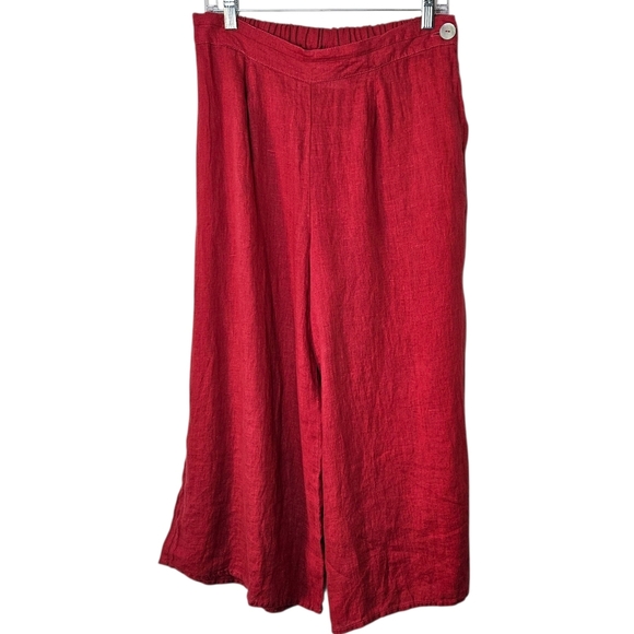 FLAX 2 Piece Set Linen Top & Wide Leg Crop Pants Red Womens Small Boho Lagenlook - Picture 12 of 13